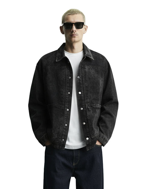 Black Long Sleeve Stitched Denim Overshirt