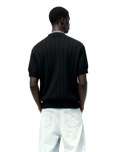 Black Striped Knitted Polo T-Shirt