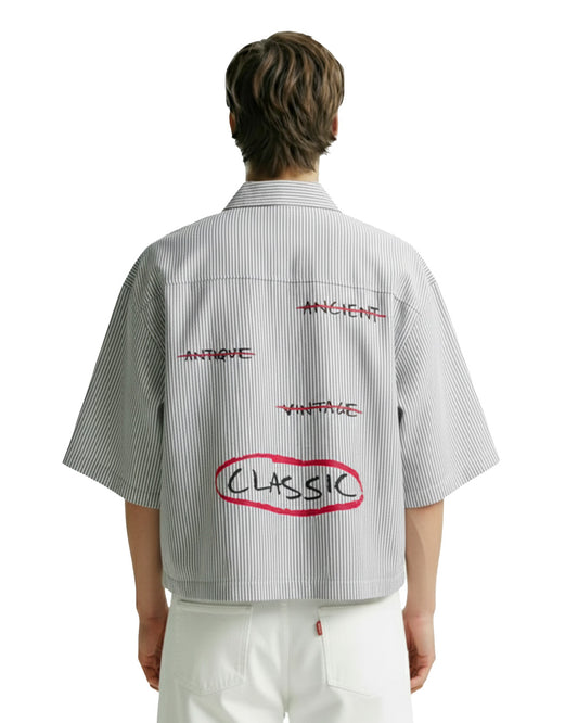 Classic Black Half Sleeves Striped Shirt