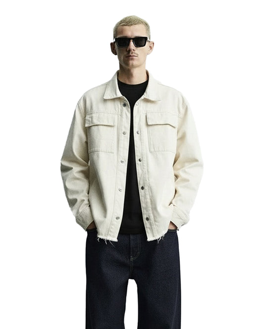 Cream Long Sleeve Stitched Denim Overshirt