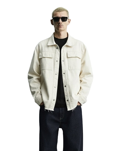 Cream Long Sleeve Stitched Denim Overshirt
