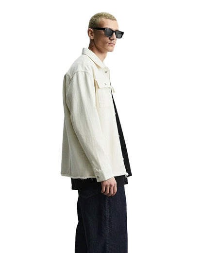 Cream Long Sleeve Stitched Denim Overshirt