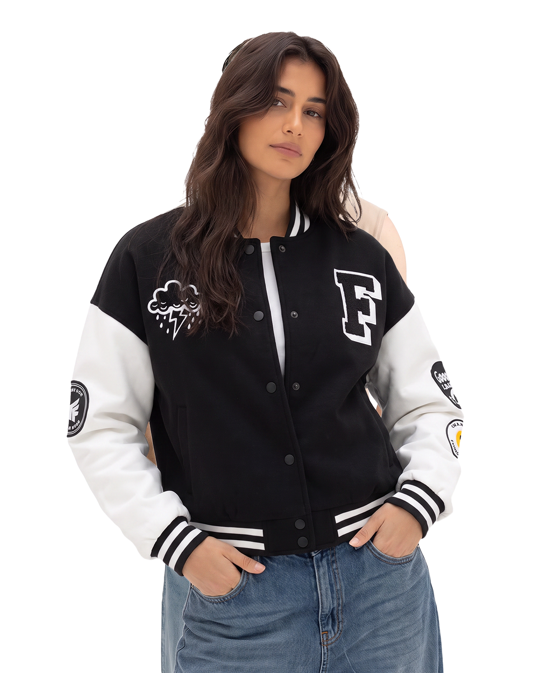 Did I Imagine It? Cropped Black Varsity Jacket for Women