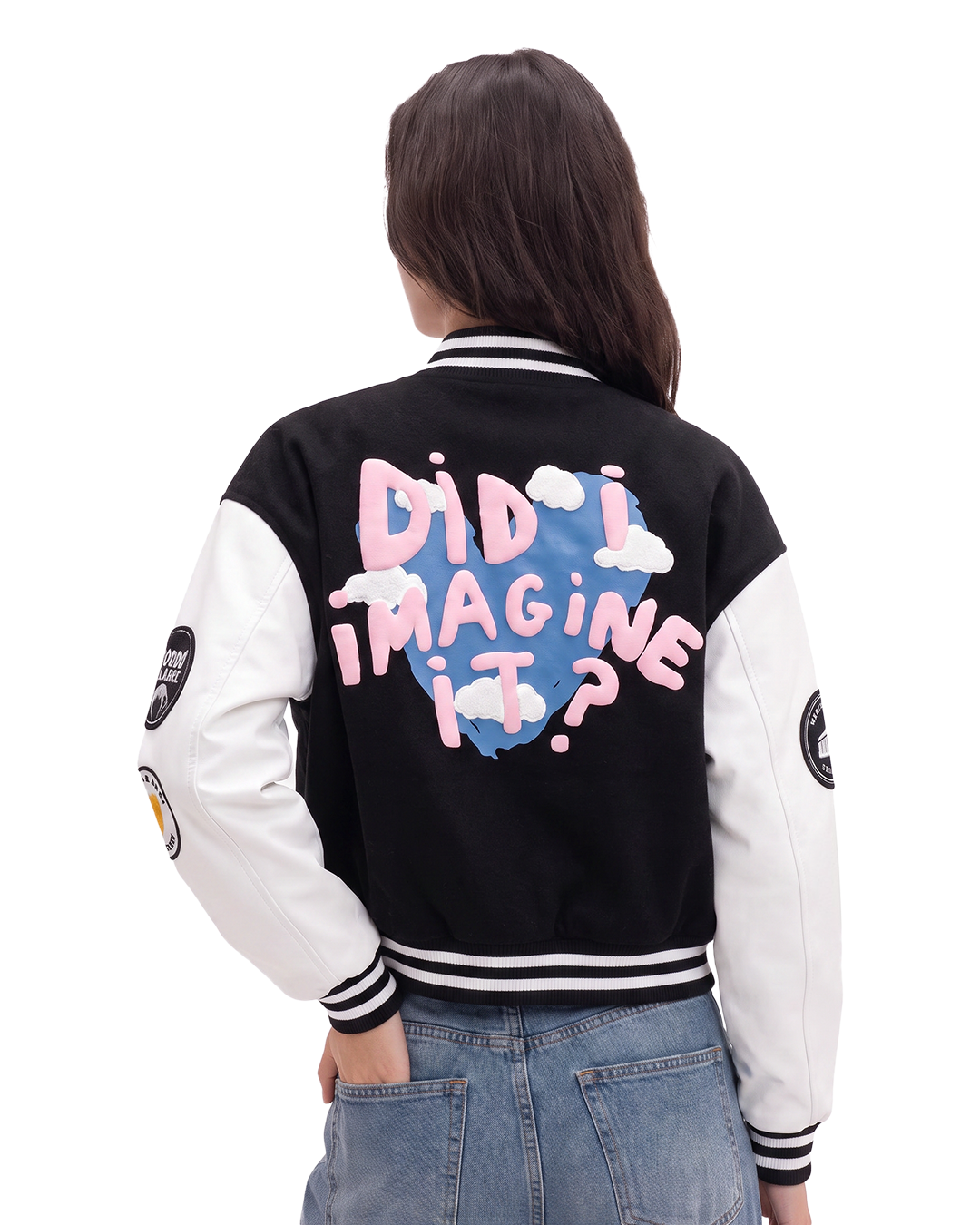 Did I Imagine It? Cropped Black Varsity Jacket for Women