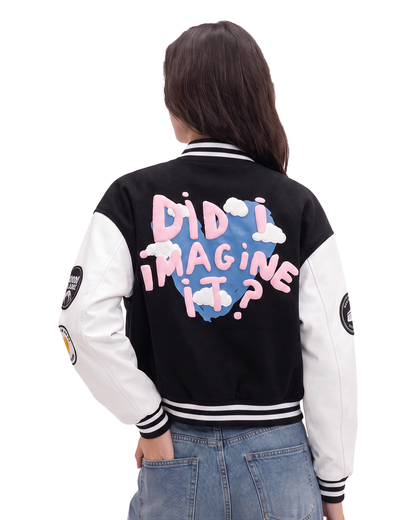 Did I Imagine It? Cropped Black Varsity Jacket for Women