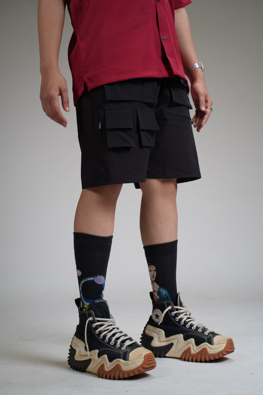 Black Zipper Utility Shorts - WHAT THE FLEX