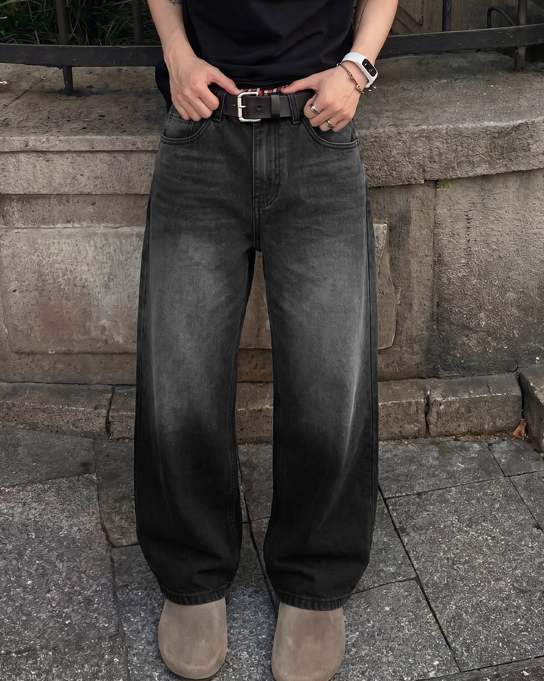 Black Dual Wash Baggy Jeans