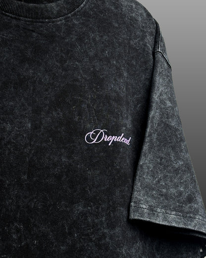 Dark Night Black Acid Wash Printed T-Shirt