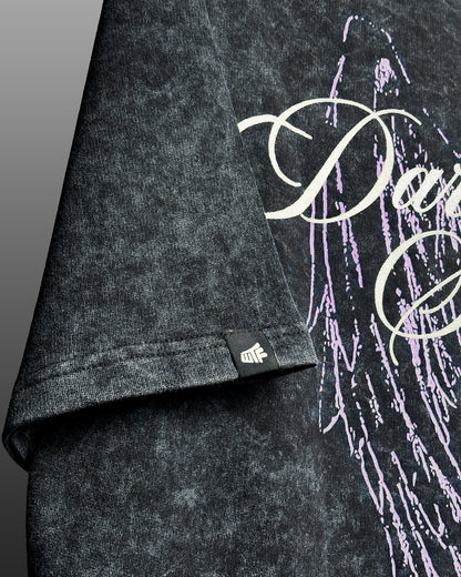 Dark Night Black Acid Wash Printed T-Shirt