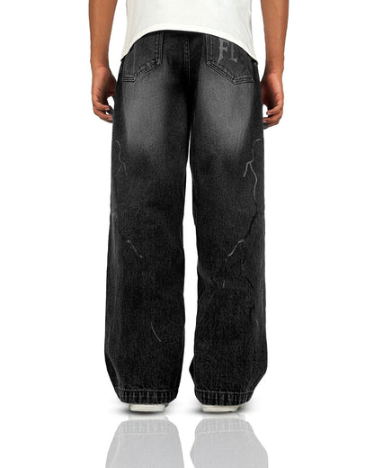 Electric Black Baggy Denim Jeans