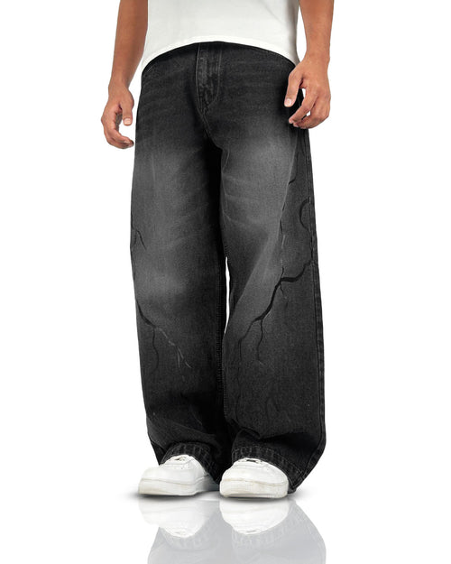 Electric Black Baggy Denim Jeans
