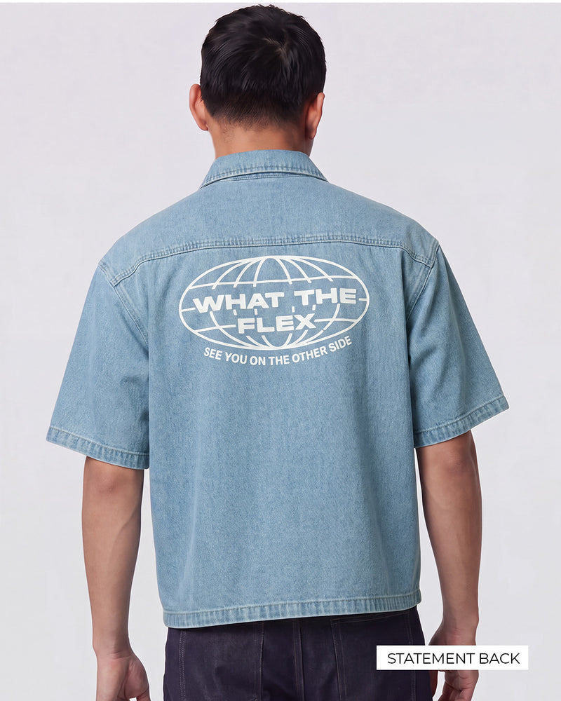Flex Szn Blue Half Sleeve Denim Shirt