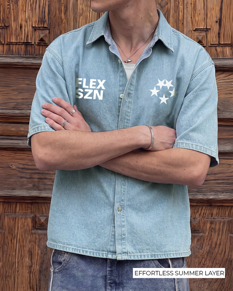 Flex Szn Blue Half Sleeve Denim Shirt