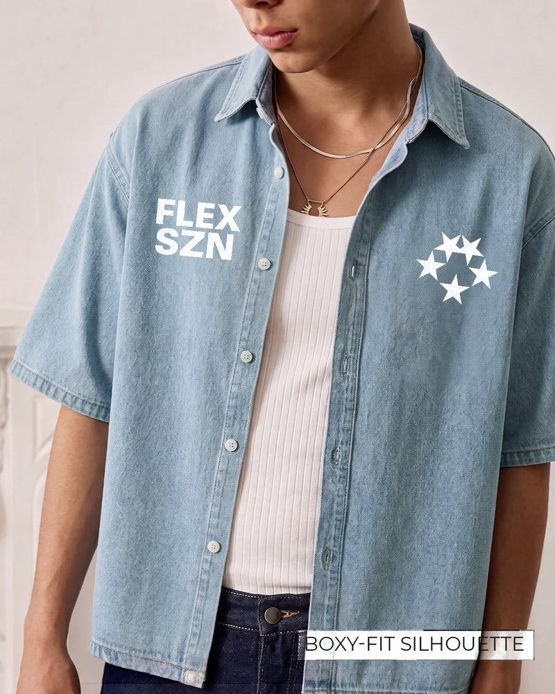 Flex Szn Blue Half Sleeve Denim Shirt