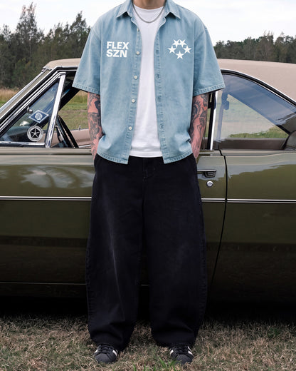 Flex Szn Blue Half Sleeve Denim Shirt