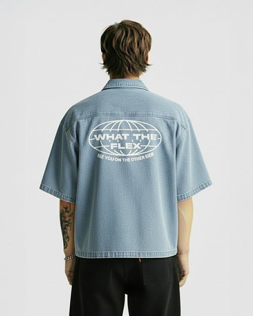 Flex Szn Blue Half Sleeve Denim Shirt
