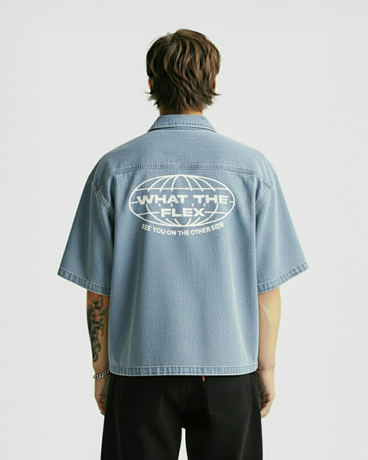 Flex Szn Blue Half Sleeve Denim Shirt