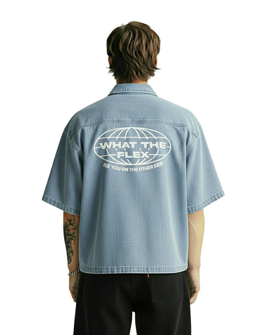 Flex Szn Blue Half Sleeve Denim Shirt