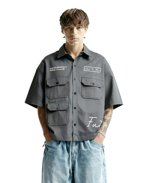 Futuristic Grey Cotton Shirt