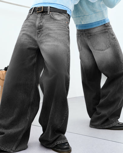 Grey Dual Wash Baggy Jeans