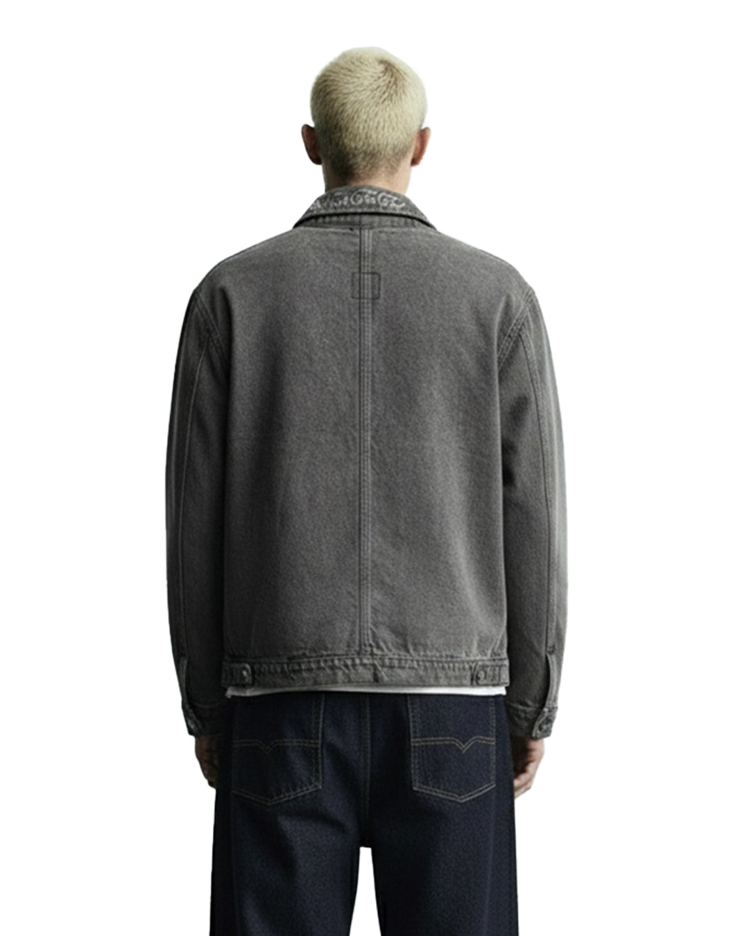 Grey Long Sleeve Stitched Denim Overshirt