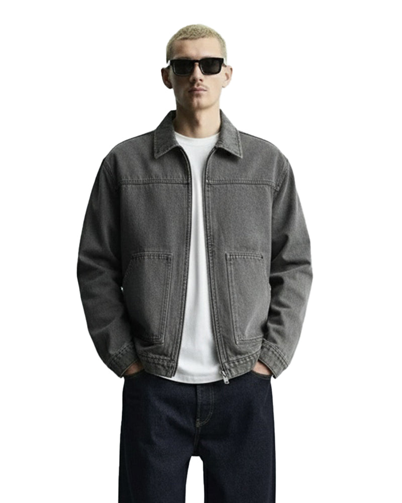 Grey Long Sleeve Stitched Denim Overshirt