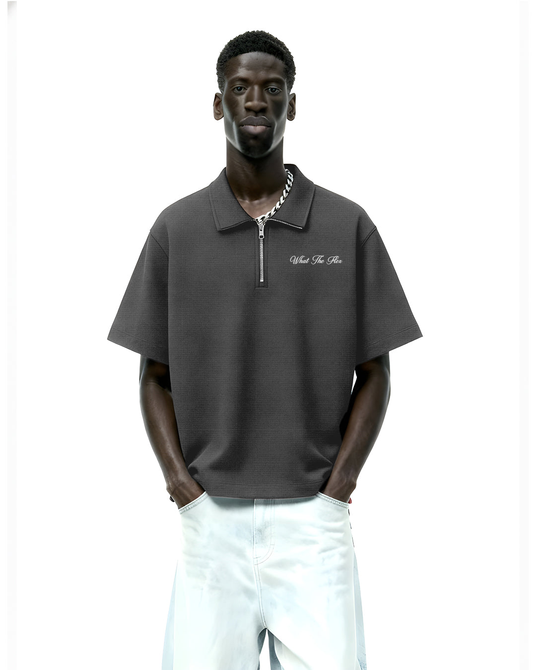 Buy Grey Polo T-Shirt with Zip | WTFlex – WHAT THE FLEX
