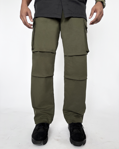 cargo, pants, relaxed, comfortable, pockets, panel, olive