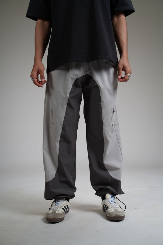 Ice Grey Panel Parachute Pants - WHAT THE FLEX