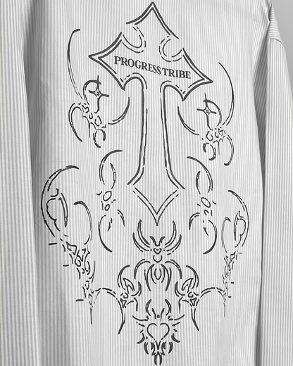 Progress Tribe Full Sleeves Blue and White Striped Shirt