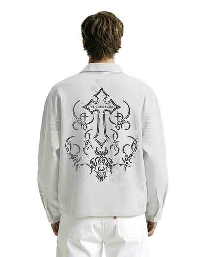 Progress Tribe Full Sleeves Blue and White Striped Shirt