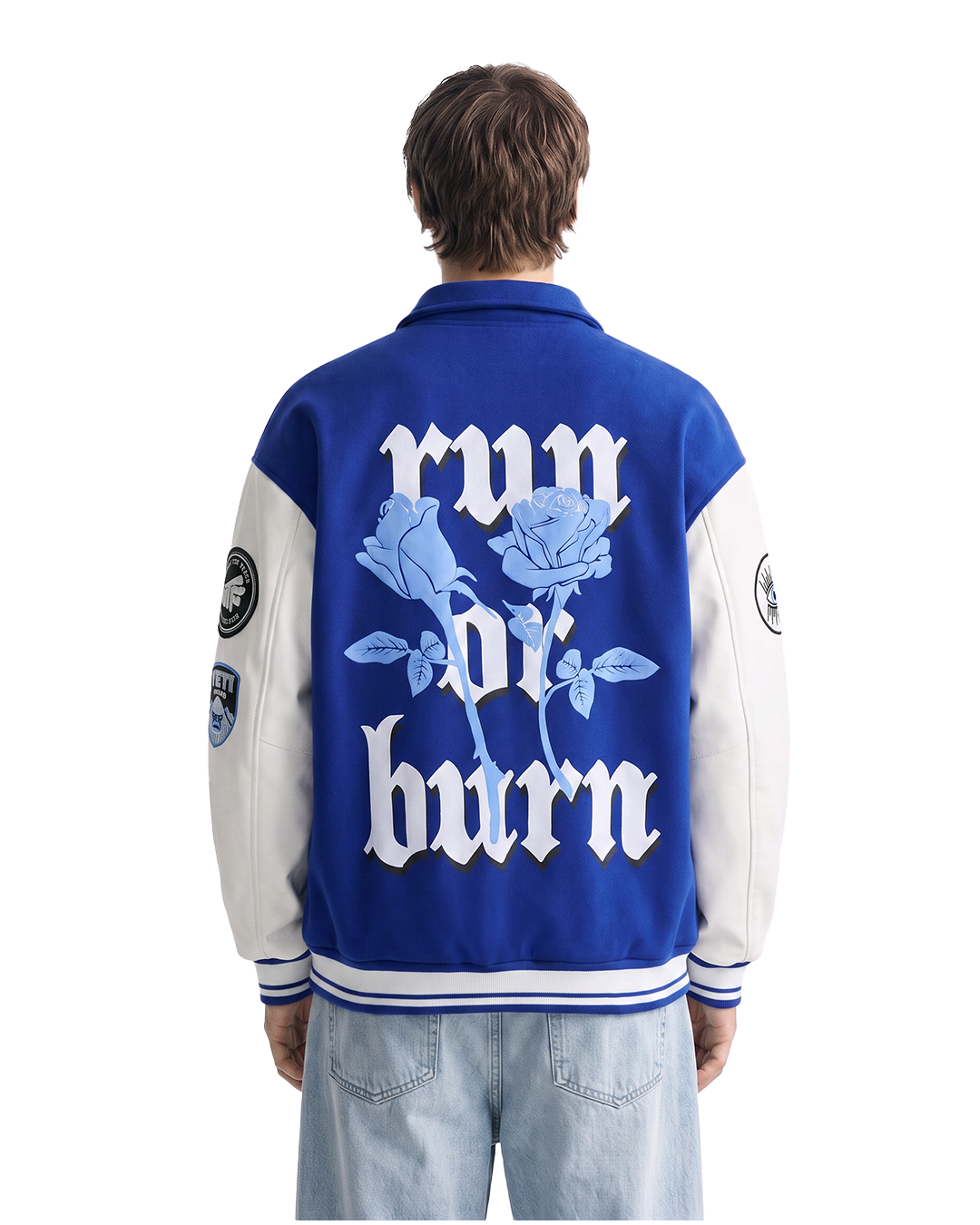 Run or Burn Blue Varsity Jacket