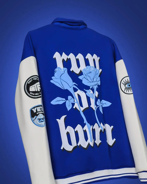 RUN OR BURN VARSITY JACKET - WHAT THE FLEX