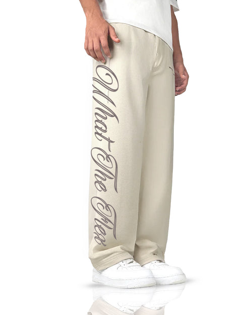 Scripted Cream Essential Cotton Pants