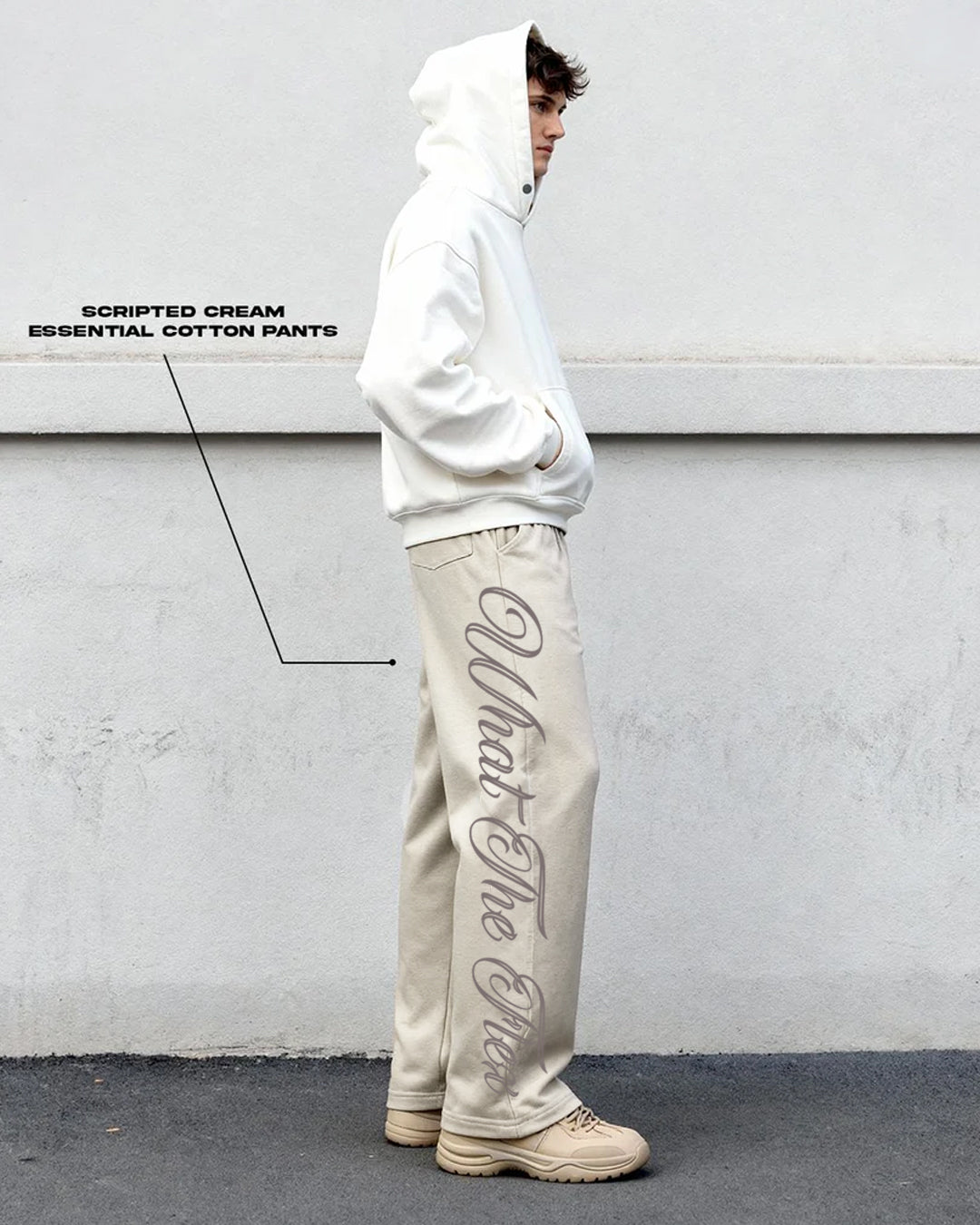 Scripted Cream Essential Cotton Pants