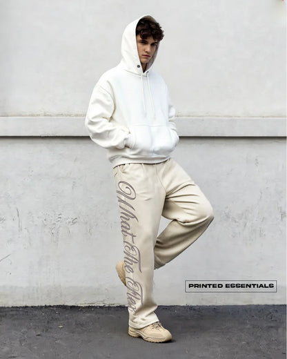 Scripted Cream Essential Cotton Pants