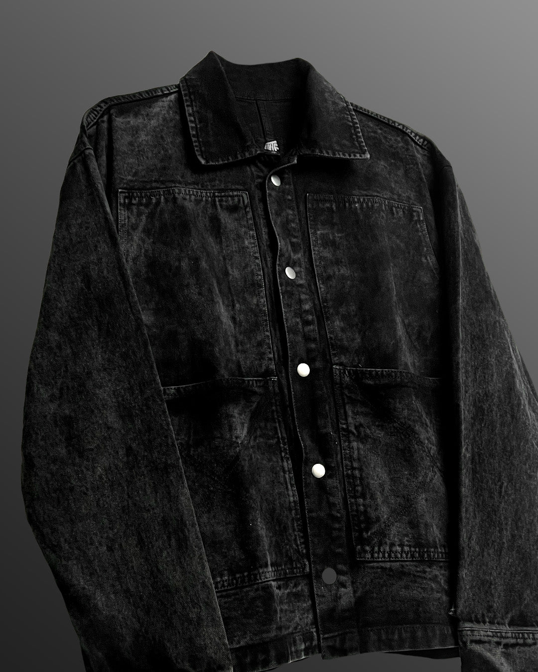 Black Long Sleeve Stitched Denim Overshirt