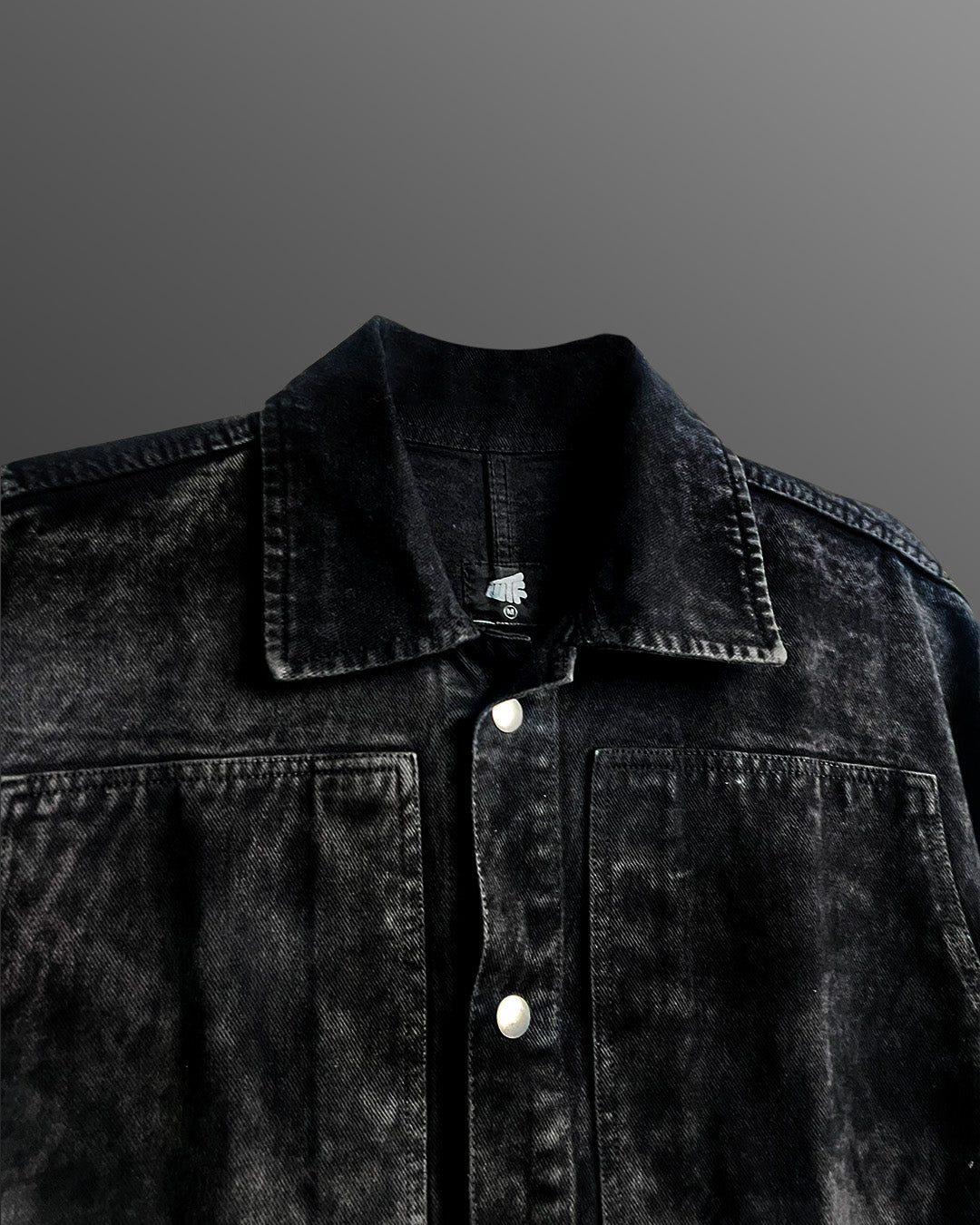 Black Long Sleeve Stitched Denim Overshirt