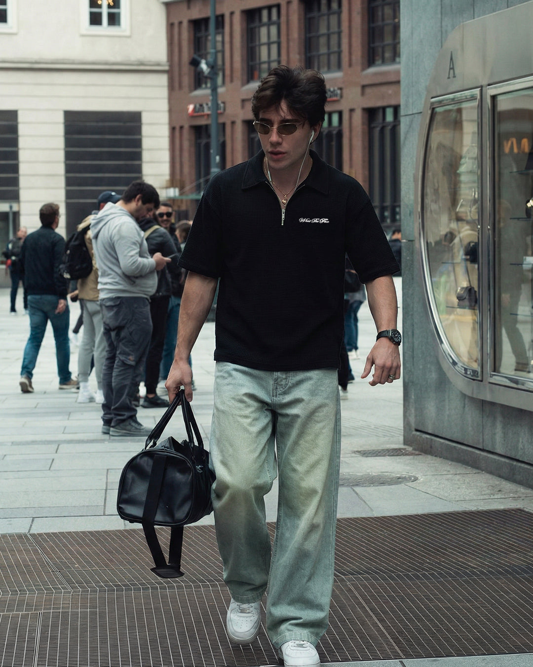 Ash Black Polo T-Shirt with Zip