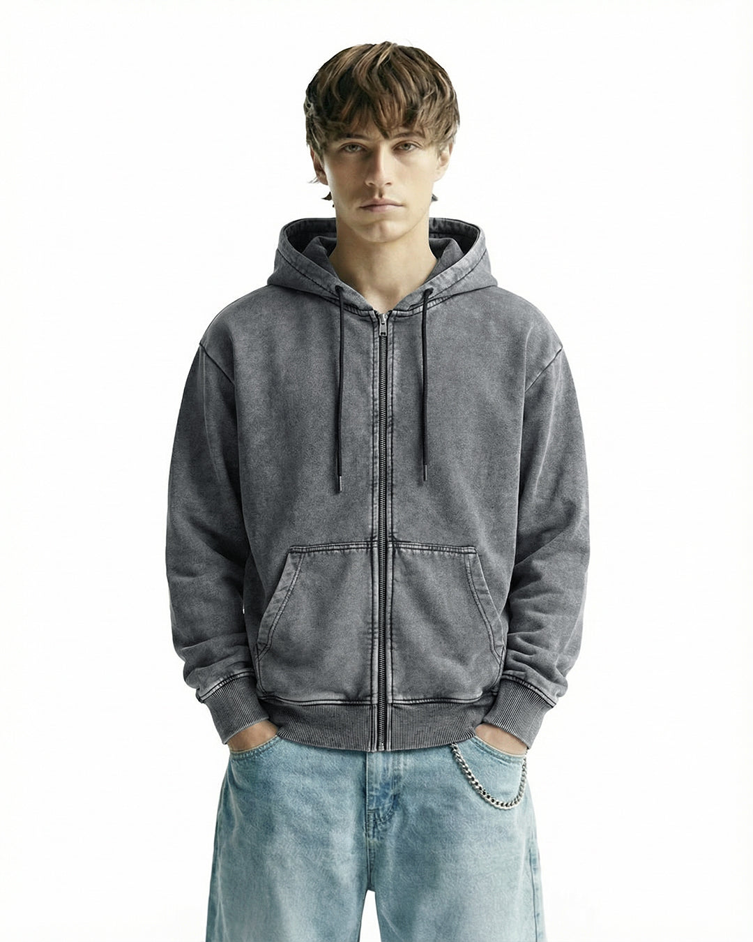 Smoke Grey Zipper Hoodie