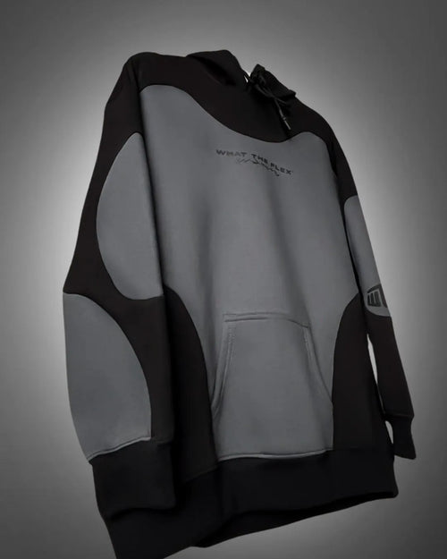 Shadow Grey Panel Oversized Hoodie - WHAT THE FLEX
