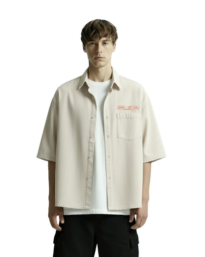 Unbothered Cream Half Sleeve Denim Shirt