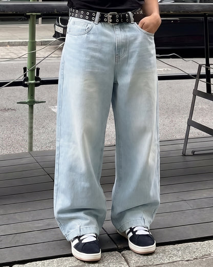 Upside Down Frost Blue Baggy Jeans