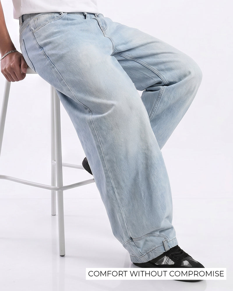 Upside Down Frost Blue Baggy Jeans