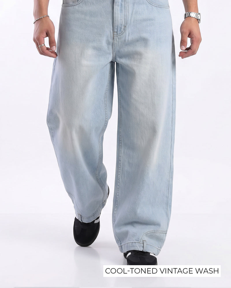 Upside Down Frost Blue Baggy Jeans