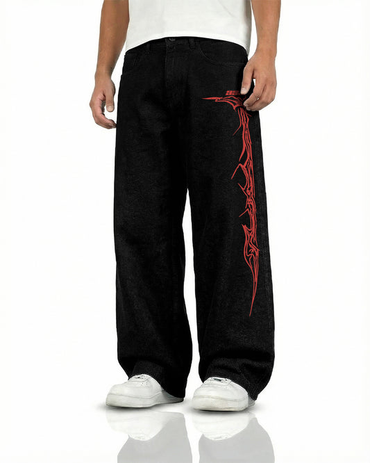 Veins Black Baggy Jeans