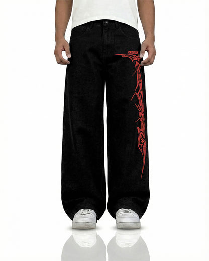 Veins Black Baggy Jeans