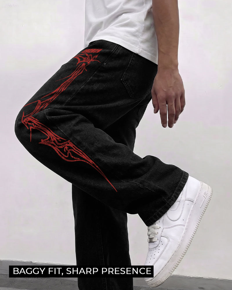 Veins Black Baggy Jeans