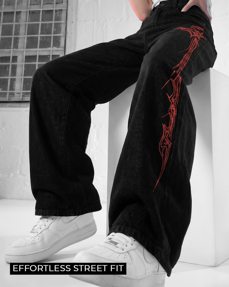 Veins Black Baggy Jeans