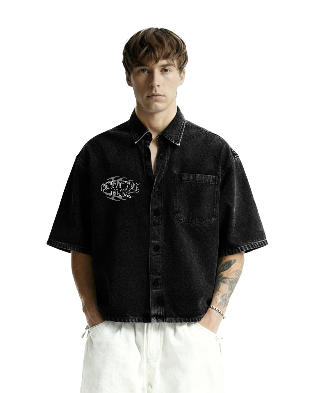 Vengeance Black Half Sleeve Denim Shirt
